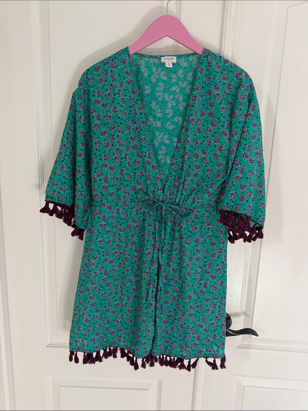 J. Crew Teal Floral Tassel bathing suit swim suit cover up Never worn.